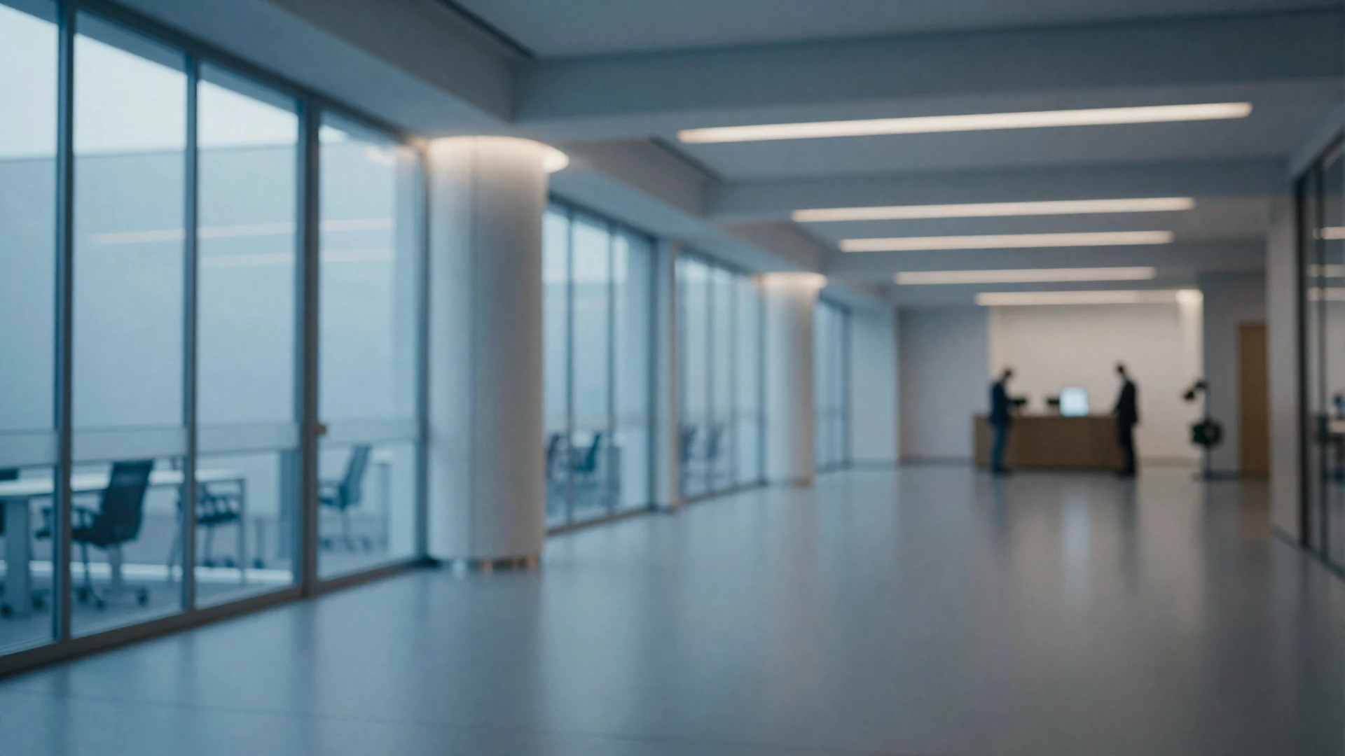 Modern medical conference hall with ambient blue lighting