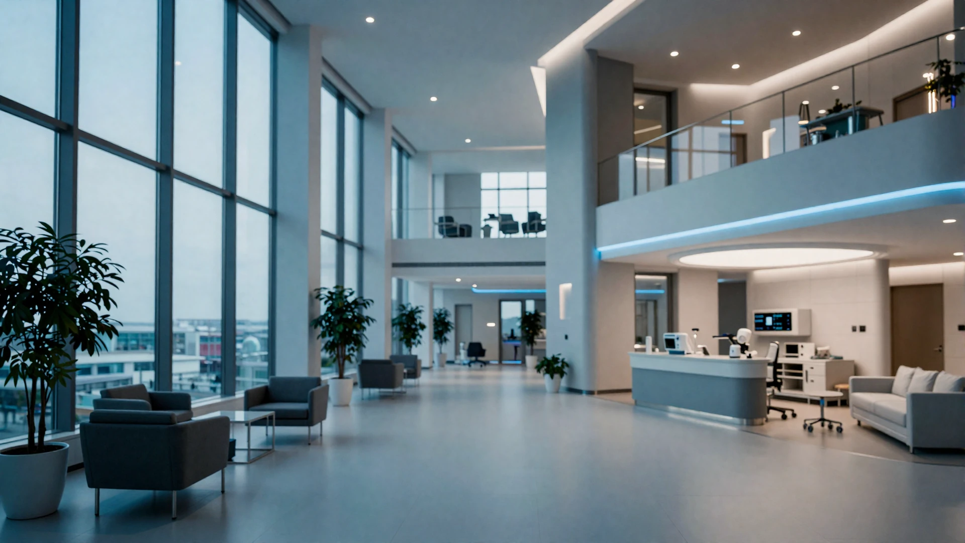 Modern surgical center lobby with sleek architecture