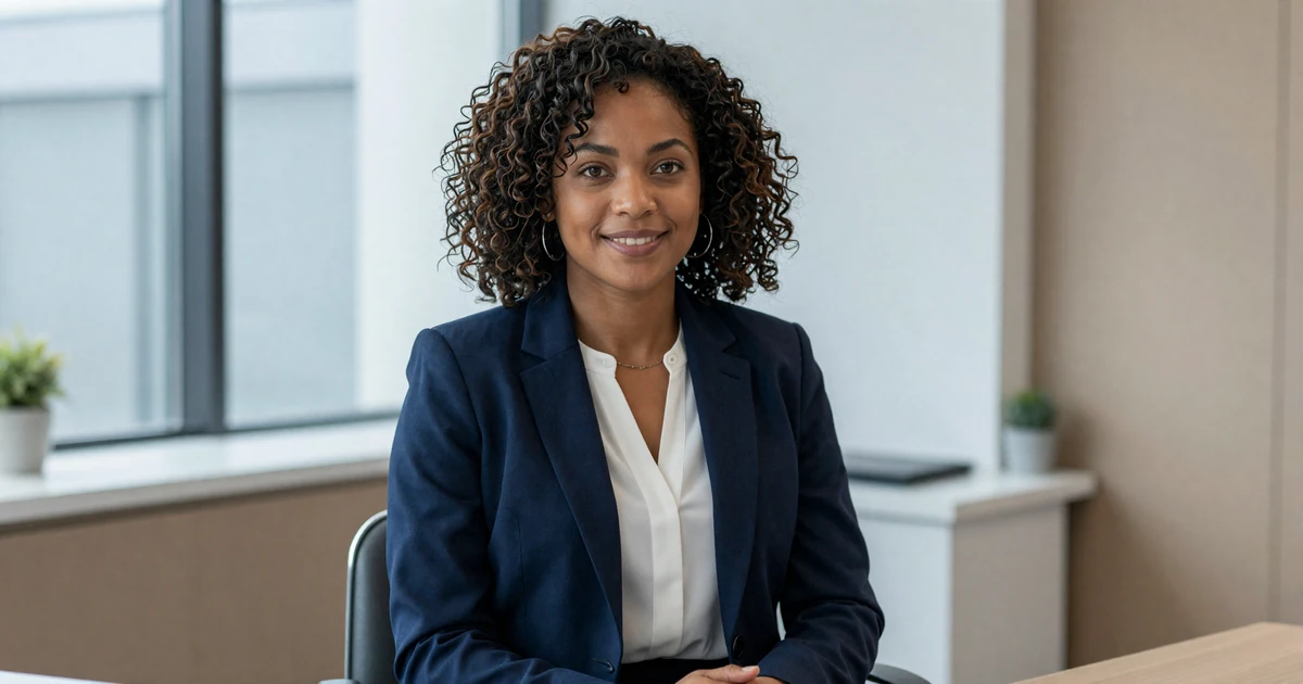 Confident female internist sitting in a bright modern clinic office