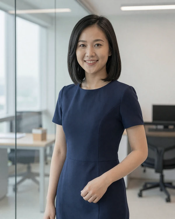 Confident female pharmacist smiling in a modern office