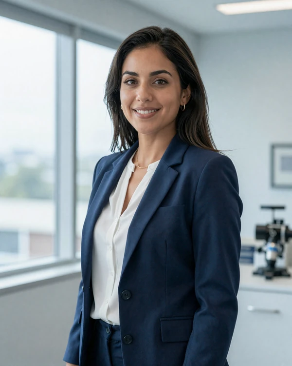 Female neurologist smiling in a bright modern clinic