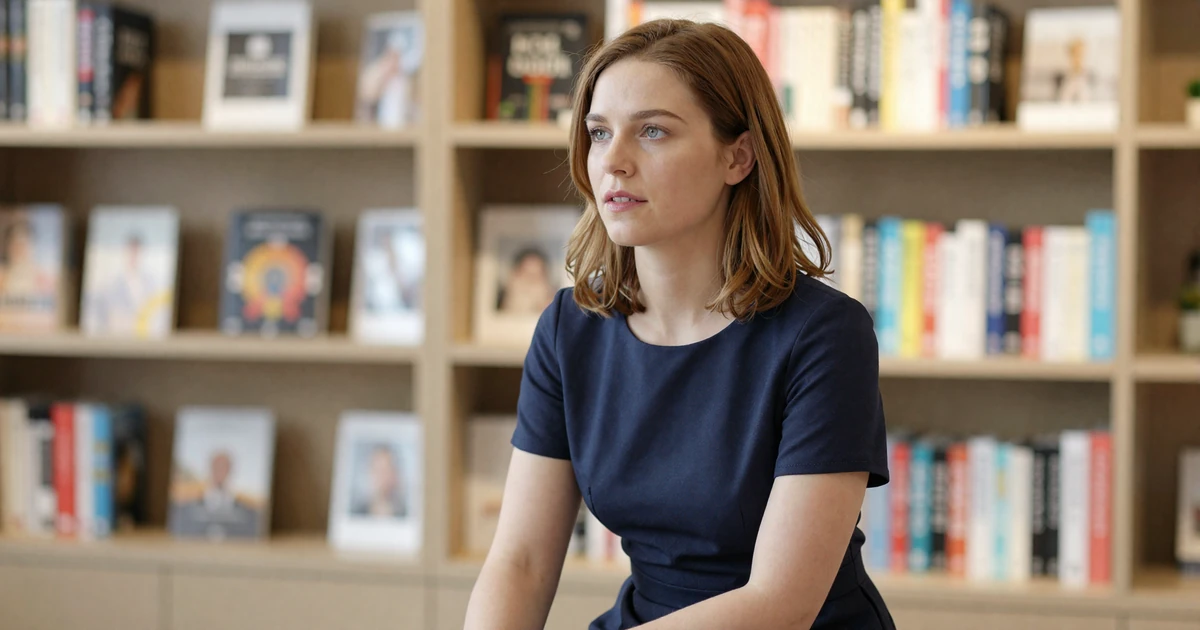 Female oncologist sitting thoughtfully in a modern bookstore