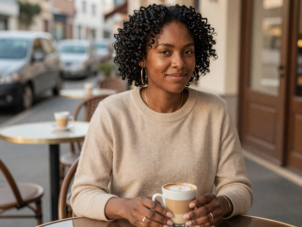 Female pulmonologist relaxing at an outdoor cafe after work