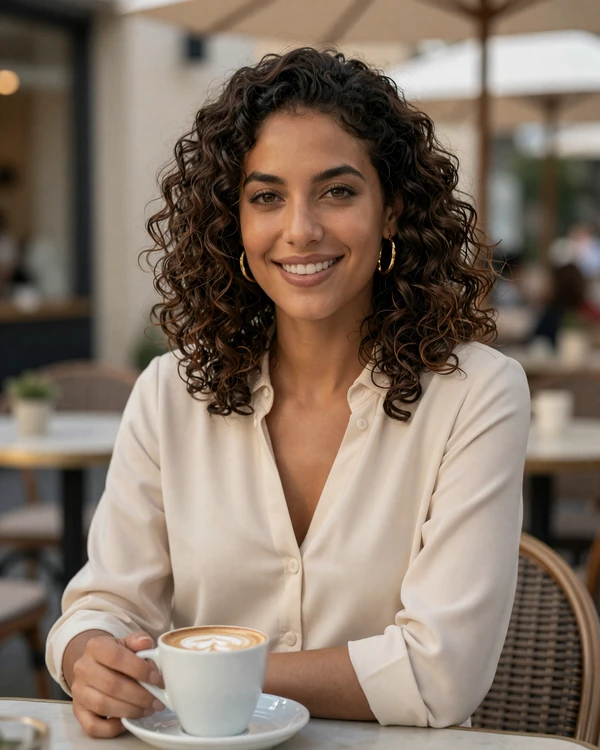 Critical care nurse relaxing at an outdoor cafe after a shift