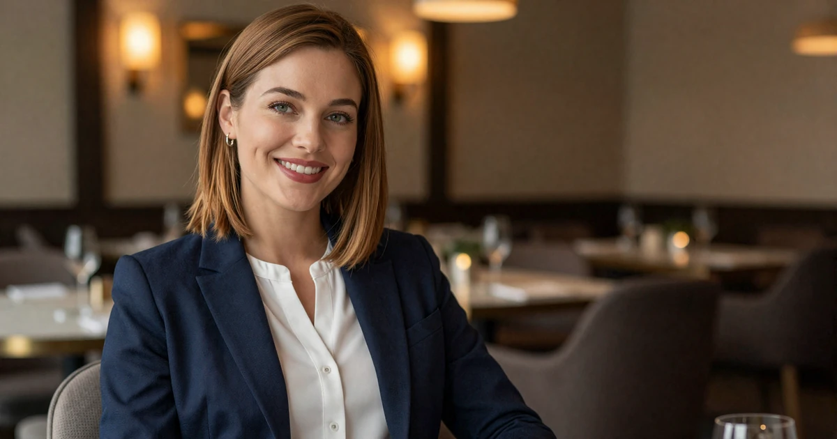 Female anesthesiologist smiling in an upscale restaurant