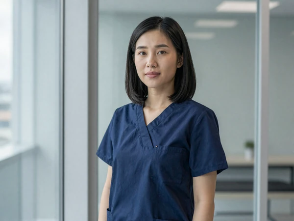Female respiratory therapist in scrubs at a private clinic