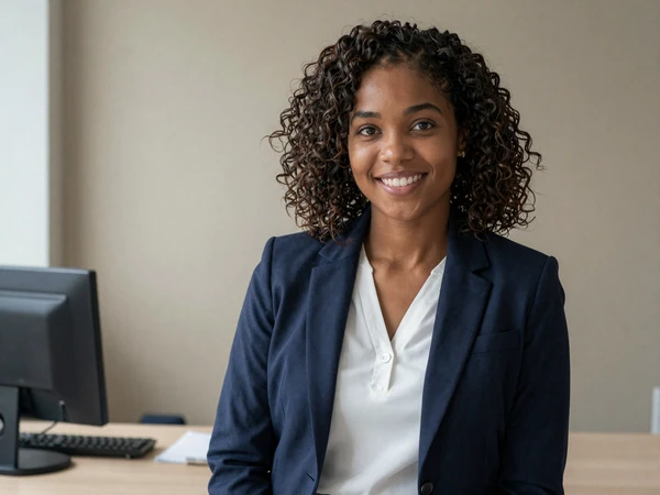 Black female nurse practitioner in a navy blazer at a private clinic