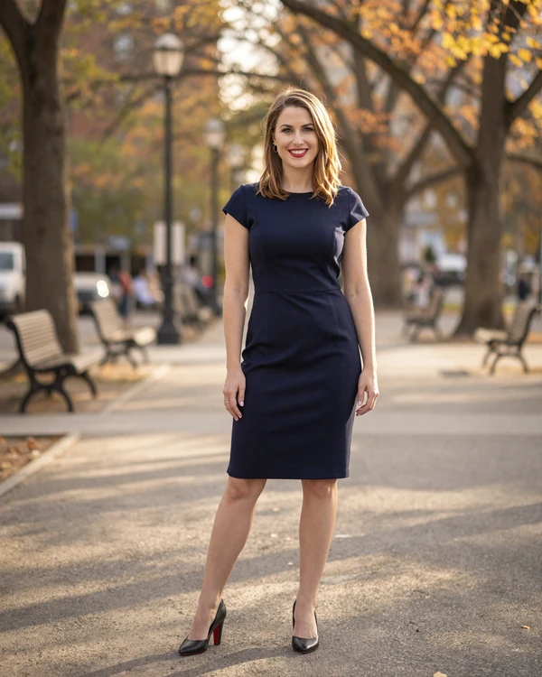 Female occupational therapist in a navy dress enjoying a sunny park