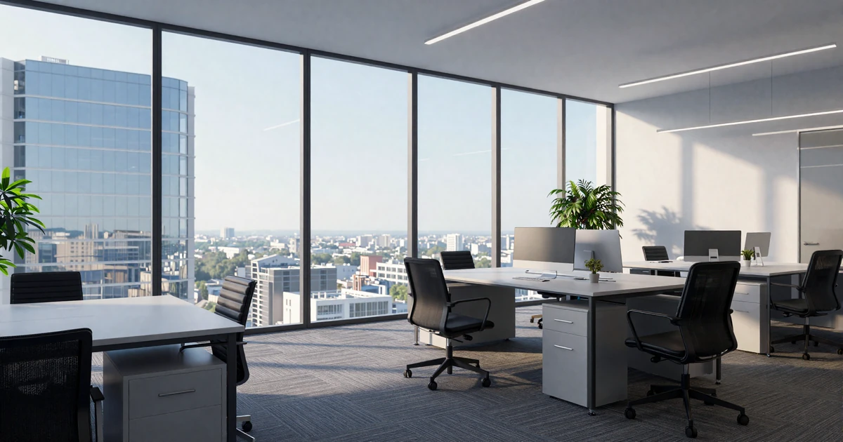 Modern bright office space with large windows
